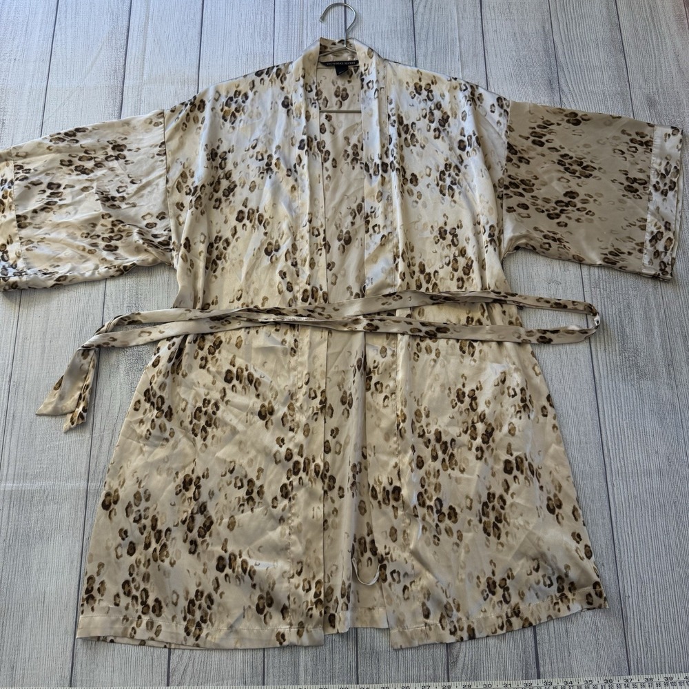 Victoria's Secret Leopard Print Satin Kimono‎ Robe Short Sleeve Tie Belt Small